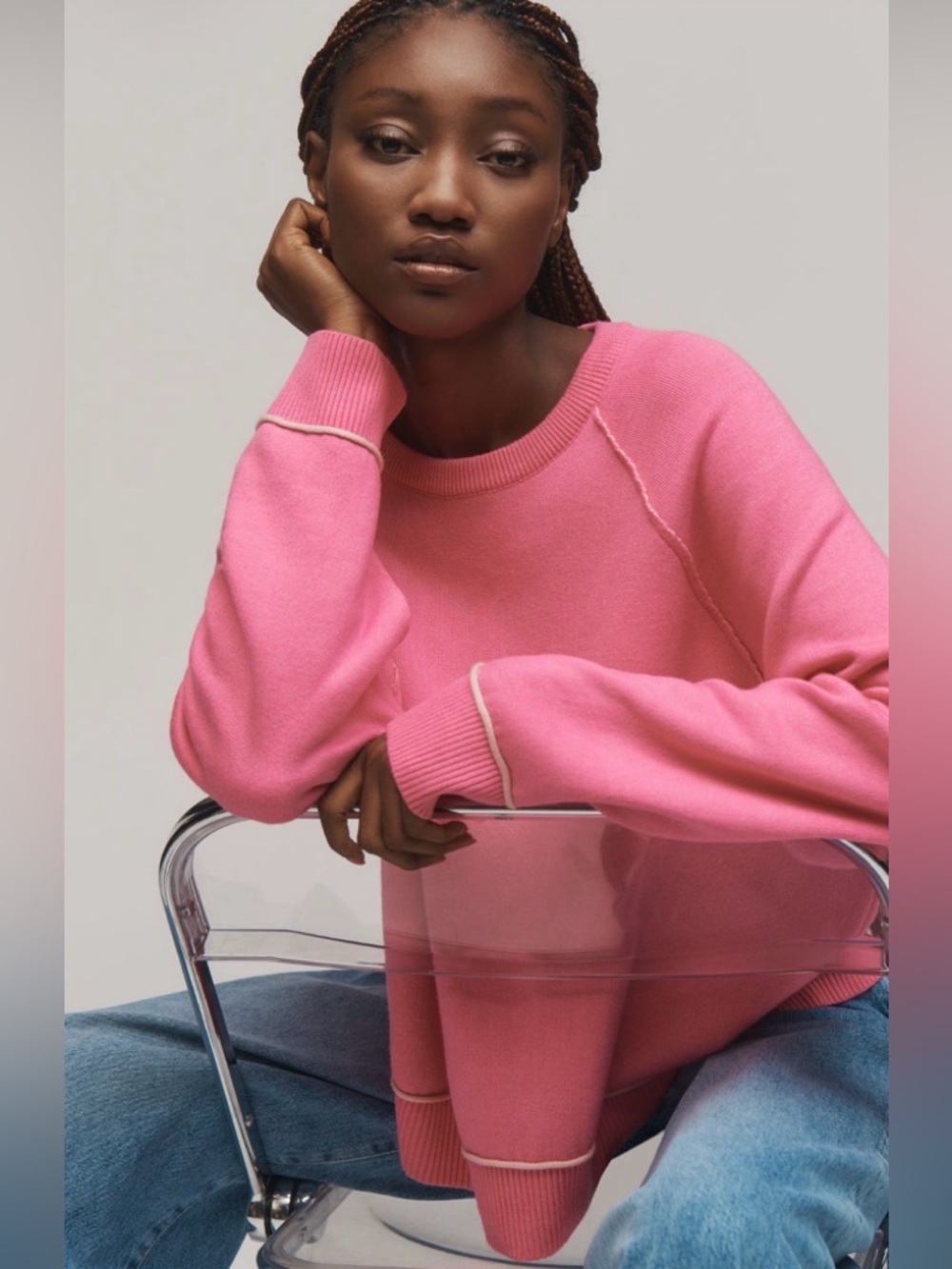 Anthropologie Pilcro Oaklyn Oversized Cozy Crewneck Sweatshirt SZ XS Pink